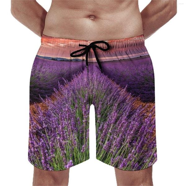 Shorts Shorts Board Field of Lavender Retro Beach Trunks Print Sunset Uomini rapidi con pantaloni corti di alta qualità Plus size