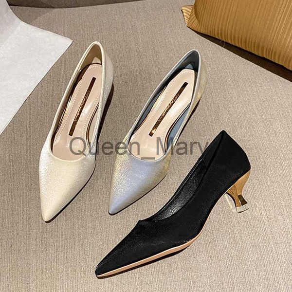 Scarpe eleganti chic tacchi in metallo puntato di seta di punta donna sottili tacchi medhigh scarpe per donne scivolano su talon superficiali haut di grandi dimensioni 3443 j230815