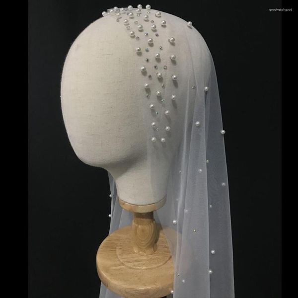 Brautschleier 2m Länge Perlen Hochzeitsschleier Tüll 1T Elegante Perlenbrautparty ohne Kamm