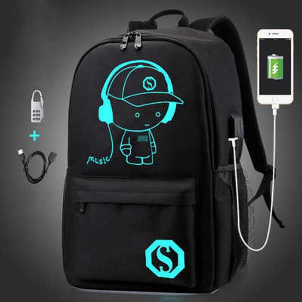 2023 Rucksack Computerbag Schoolbag Männer und Frauen leuchten in der Dark USB Music Kid Casual Rucksack