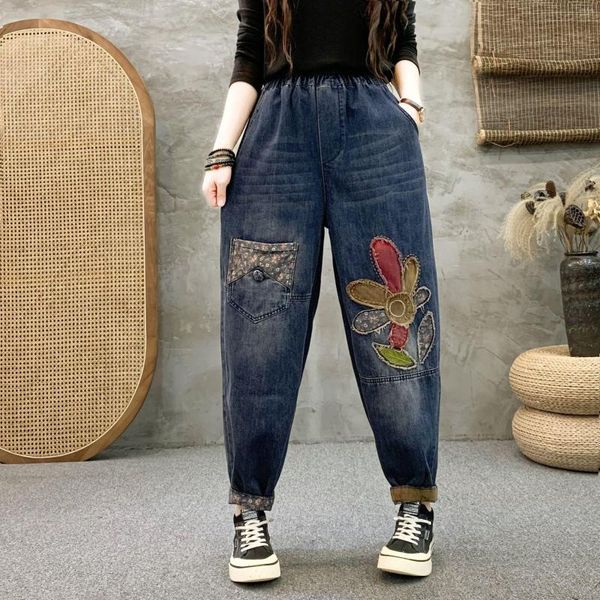 Jeans femminile 23women autunno retrò lavati con cantini vintage tasca allentata femmina marea di denim a figura intera pantaloni