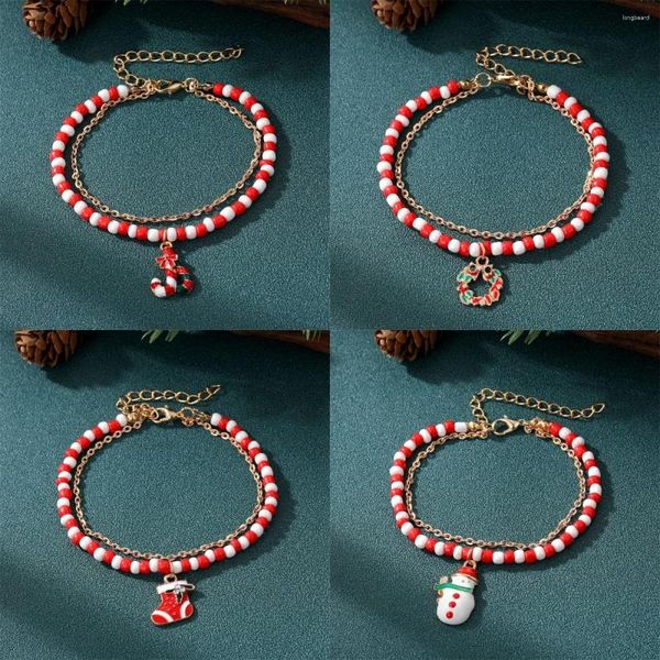 Очарование браслетов модные чары двойной слой рождественский браслет милый снеговик Санта -Клаус подвеска для женщин девочки рождественские ювелирные украшения