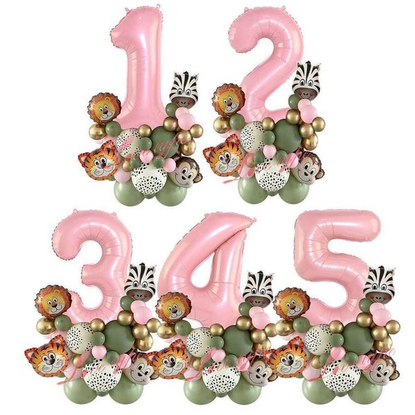 Dekoration 38 Stück Wild One Animal Theme Ballonturm für Mädchen Dschungelwald Geburtstagsdekorationen rosa Luftballons DIY-Zubehör