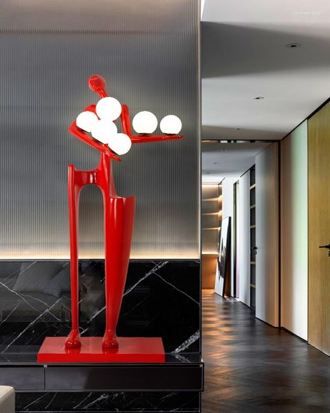 Bem -vindo a escultura de personagens Luz de luxo de lâmpada de piso mobiliário el lobby salão de exposições abstrato arte humana figura grande