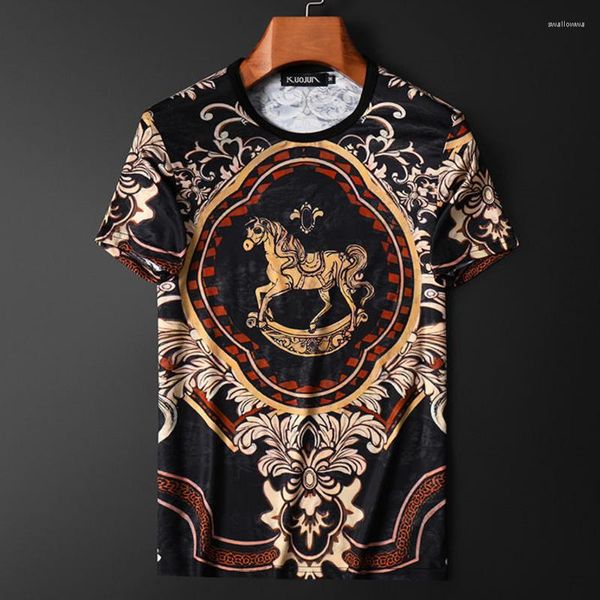 Herren T-Shirts Animal Horse Print Slim T-Shirt Social Club Outfits T-Shirt für Männer Sommer Barock schwarzes Gold Kurzarm Casual Tee T-Shirt