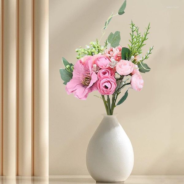 Fiori decorativi mescolare la simulazione a colori fiore di rosa ortensia con frutti foglie di bouquet da sposa ornamenti per feste di nozze casa decorazione falsa