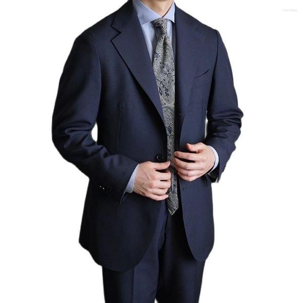 Ternos masculinos Business Navy Blue Loose Homem Custom Made Totch Casamento de lapela Tuxedo Terno Masculino Prom noivo 2 peças