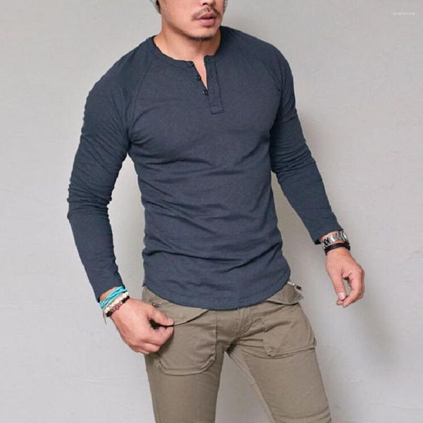 Camisetas masculinas Men Men Fall T-shirt Roul Round Color Solid Sleeves long