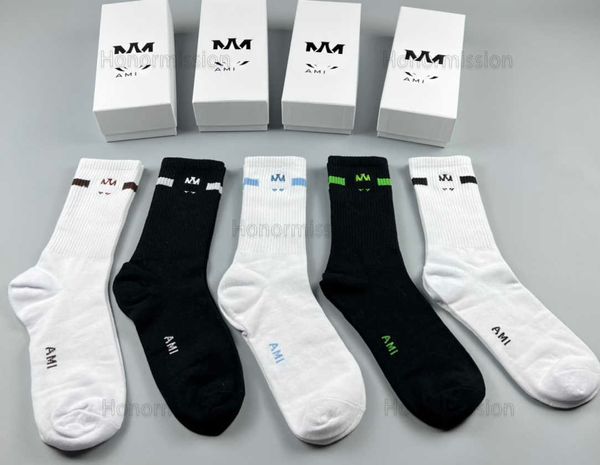 Designer Luxo Amirs Socks Moda Moda Moda e Algodão Casual Casual Respirável 5 Pares Meia com Caixa 08143