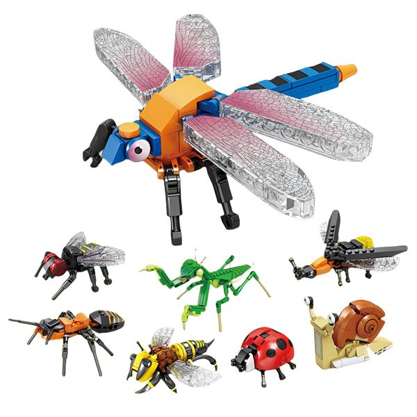 Blocks Brinquedos de tijolos de insetos Big Mantis Modelo de animais MOC Construção Dragonfly Children S Assembly Brinisty Birthday Gift 230814