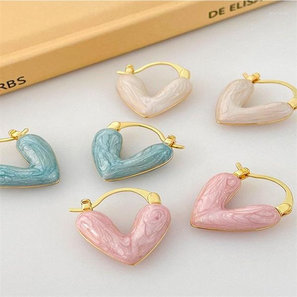 Hoop Ohrringe süßer cooler Stil Pink Hellblau Blau weiß Emaille Liebe für Frauen Big Heart Design Juwely Party Accessoires Pendientes