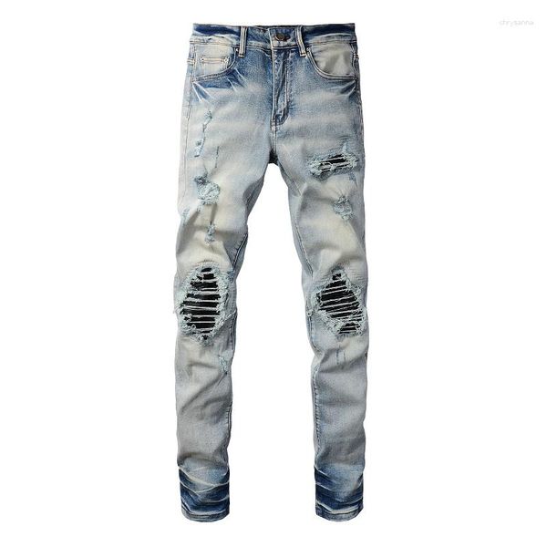 Мужские джинсы Am мод мужской уличный стиль разорванные узкие брюки карандаш джинсовая винтажная стирка твердые брюки Мужские.