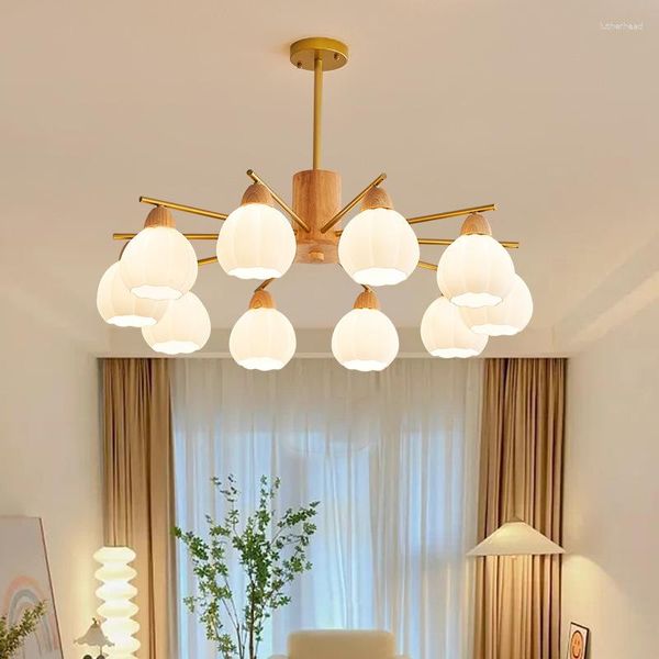 Candeliers modernos lustres de madeira LED lustres de vidro luminária de estilo Japão luminária de estilo para quarto sala de jantar de cozinha decoração de casa luminárias