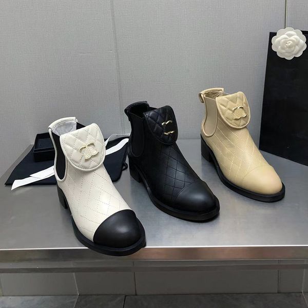 2023 designer di lusso di colore puro stivali punta tonda da donna 100% pelle all'aperto partito cinghie elastiche traspiranti stivale da donna moda sexy scarpe comfort tacco medio taglie 35-40