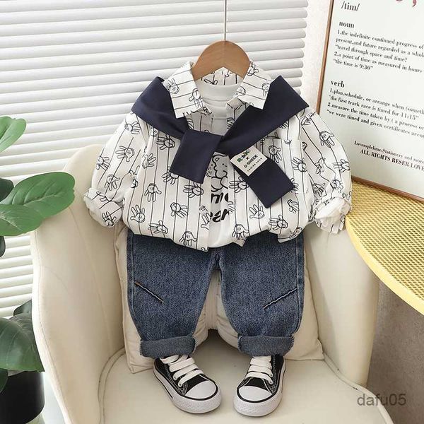 Set di abbigliamento Nuovi ragazzi per neonati Abbigliamento per neonati Cash Cash Coat Jeans 3PCS/Set Autumn Spring Kid Child Abbigliamento per bambini in cotone R230814