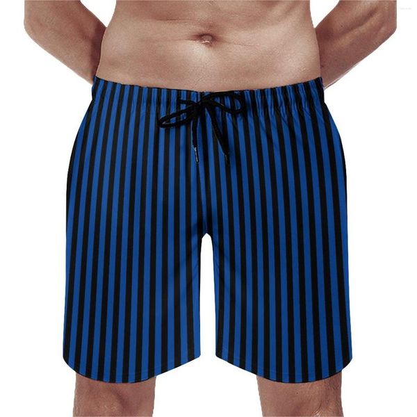 Shorts masculinos listrado placa de halloween azul e preto engraçado calça curta de surf impresso de secagem na praia tronco de praia ideia de presente