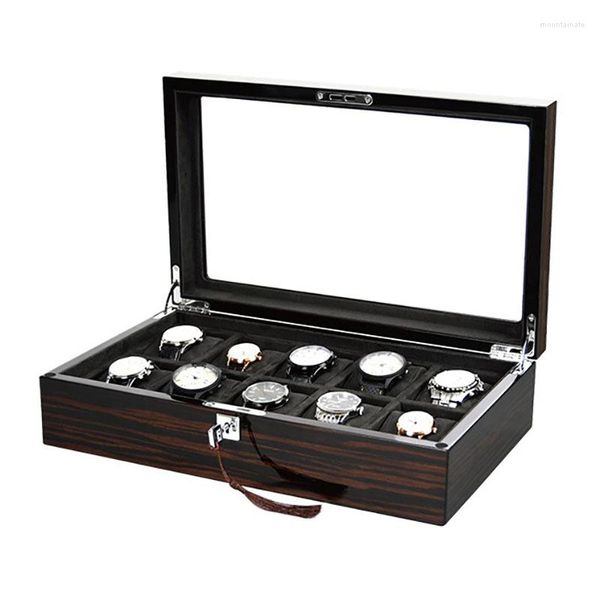 Wachboxen Holzbox Organizer mit Schloss Speicherfall 10 Slots transparente Oberlicht Mechanische Uhren Display Sammlung