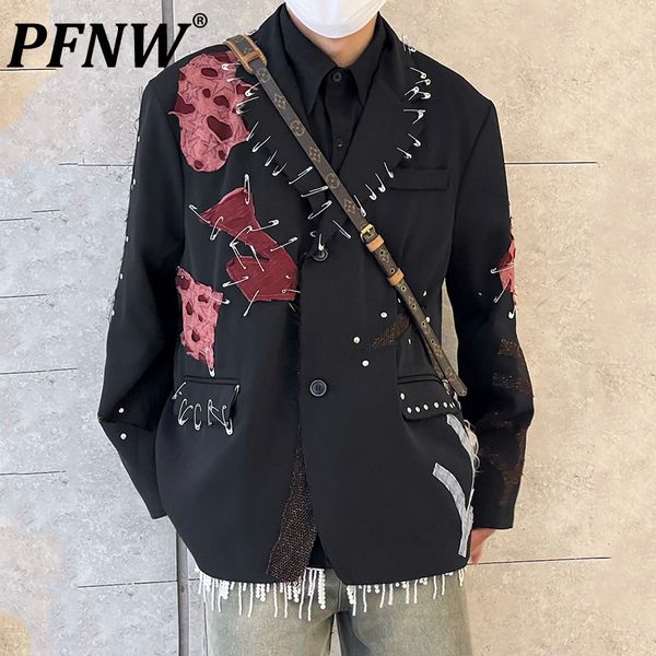 Men s Suits Blazers Pfnw Spring Autumn Arneco Darkwear Coat Leisure Patchwork Forkwork Personalidade de lanterna Baggy Niche 28A1813 230814