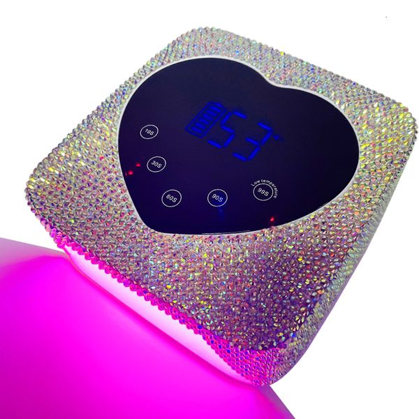 Tırnak kurutucuları sevimli kalp tasarımı manikür pedikür makinesi LCD dokunmatik ekran kablosuz güç depolama tedavisi UV led tırnak lambası rhinestones 230814