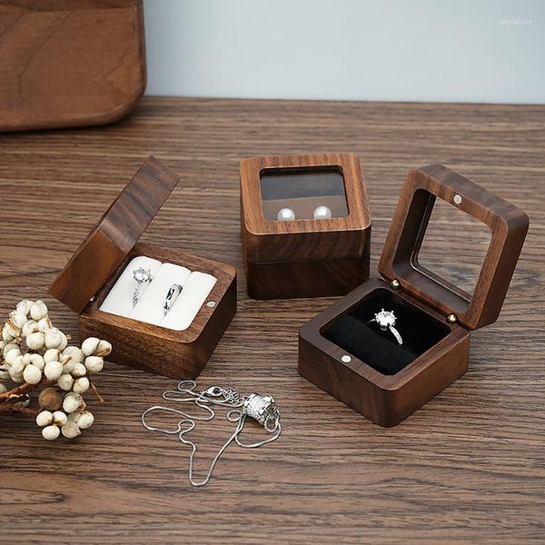 Enrole de presente Vintage Wood Ring Selder Box Box Organizer Casamento Cerimônia de casamento Pacotels Stud Brincing Caixas de exibição