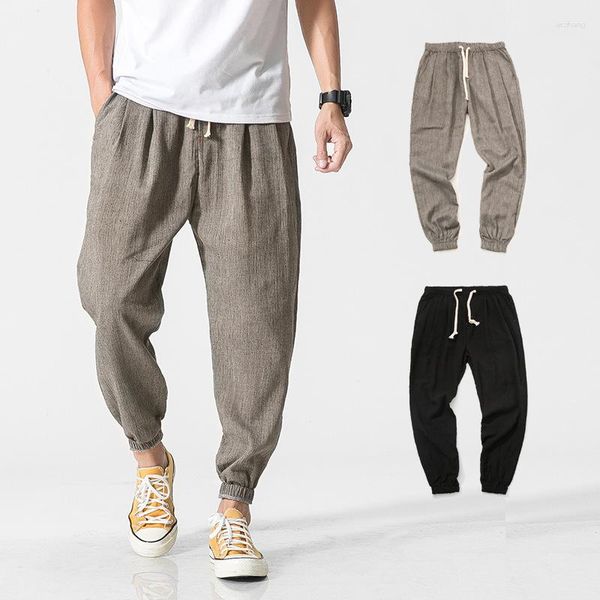 Calça masculina homens homens casuais grandes lanternas lanternas algodão harun perneiras