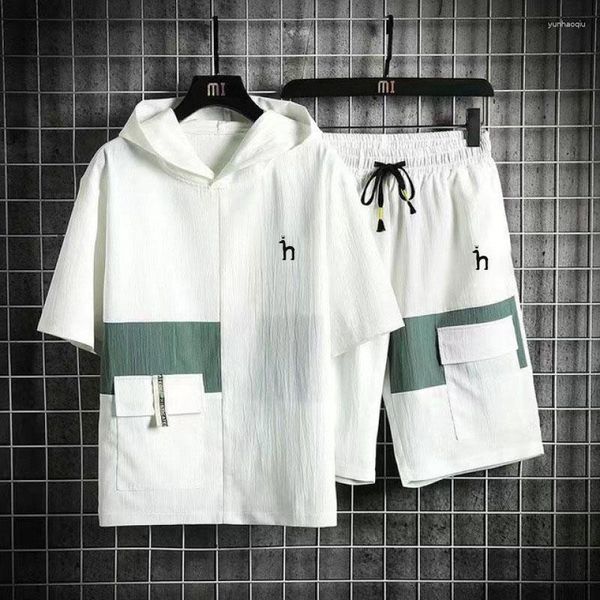 Men's Tracksuits Conjuntos de bordados de bordados Camiseta com capuz e shorts de 2 peças de 2 peças Moda de verão Casual Manga curta Tops Tees
