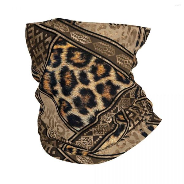 Lenços de leopardo com ornamentos étnicos bandana pescoço panor de animal marrom padrões magia lenço mágico ciclismo de ciclismo à prova de vento