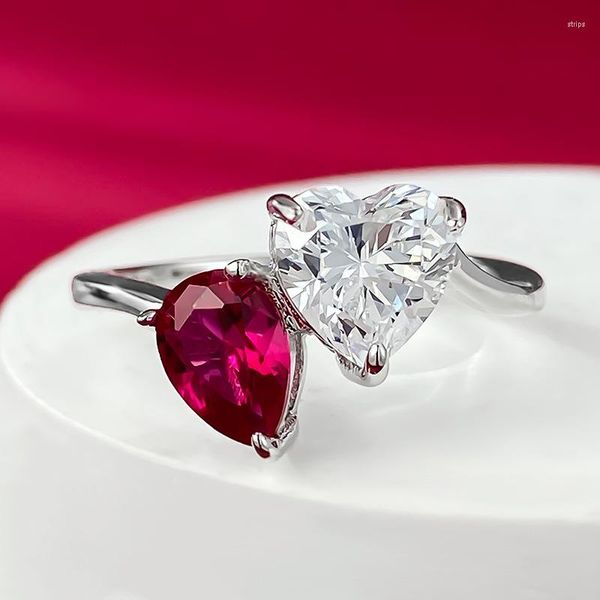 Кластерные кольца европейское и американское серебряное голубь 925 Кровь красное 7 7 мм биколорное каменное кольцо для женской ежедневной роскошной стиль INS