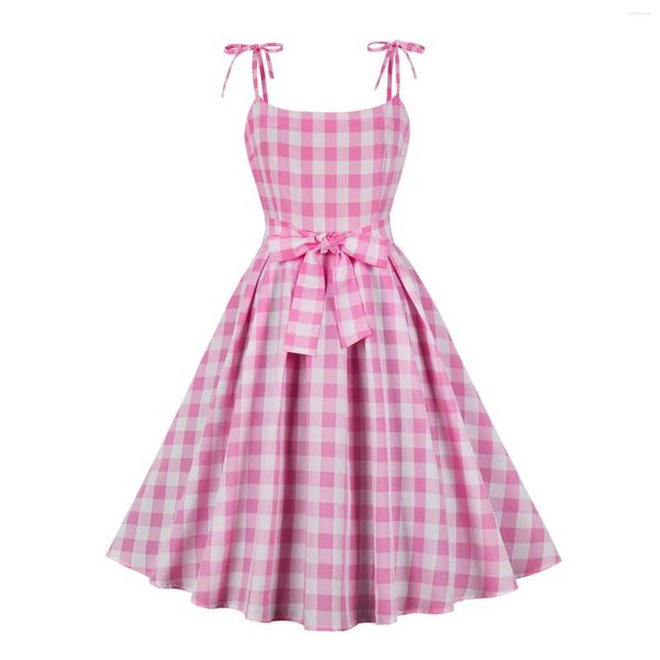 Vestidos casuais Rockabilly vestido de rockabilly sem mangas coquetel vintage verificado adolescente listrado para mulheres