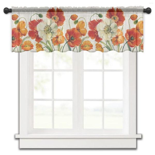 Vorhang Vintage Blumen Poppies Küche kleine Fenster Tüll schiere kurzes Schlafzimmer Wohnzimmer Wohnkultur Voile Vorhänge