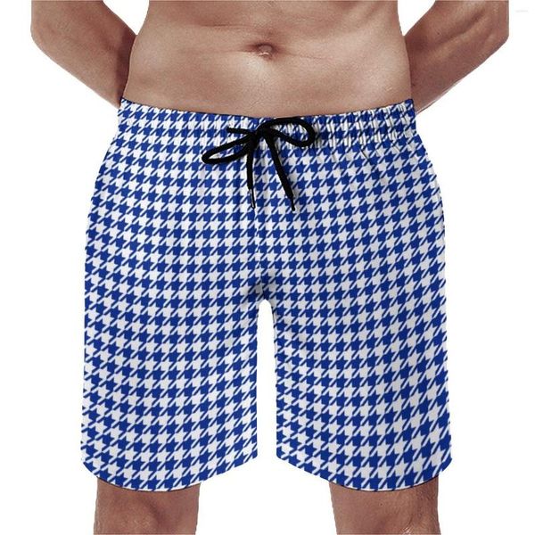 Herren Shorts Blue Houndstooth Board Klassiker Retro Print Hawaii Beach Kurzhose Muster Sportswear Schnell trocken Schwimmstüle Geschenk