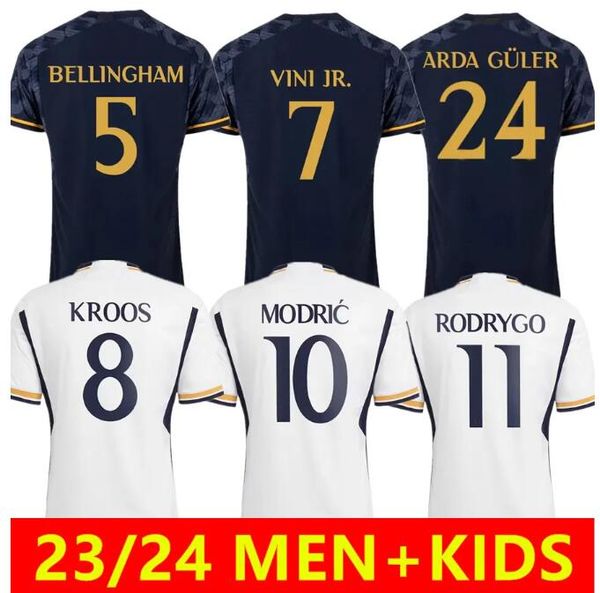Real Madrids Men Kids 2023 2024 Kits di calcio Vini Jr Modric Maglie da calcio Modric 23/24 Camiseta de futbol Kroos Bellingham Camavinga Valverde Rodrygo Alaba Kid Ki