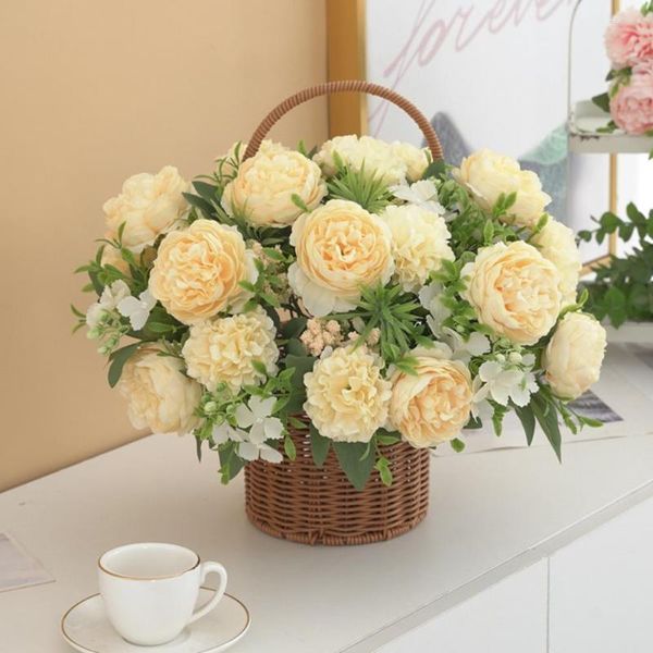 Fiori decorativi Peonia artificiale con stelo 6 teste Pun di matrimonio Pun realistici Fucibili finta Cina Floro rosa Bouquet arredamento per la casa