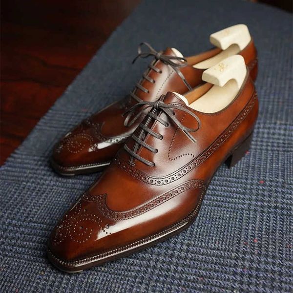 Tênis de corrida homens sapatos oxford clássico handmade pu pontual dedo renda confortável