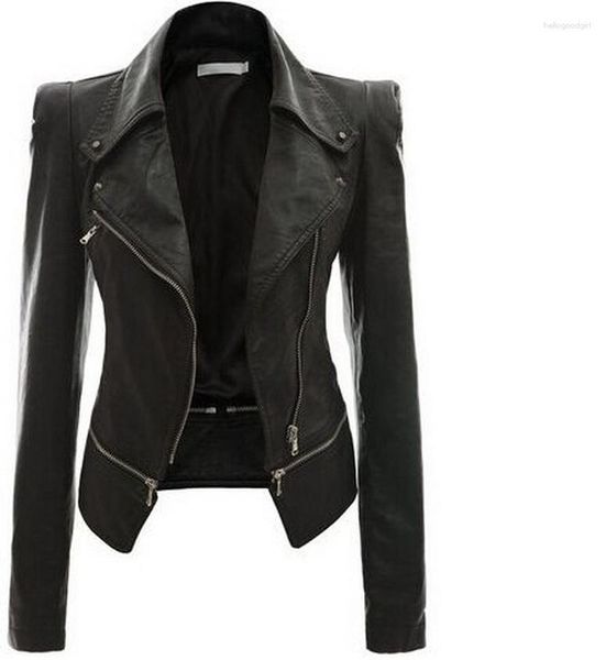 Couro feminino 2023 Autumn/Winter Motorcycle Jacket Casat Zipper Vintage Black Caist