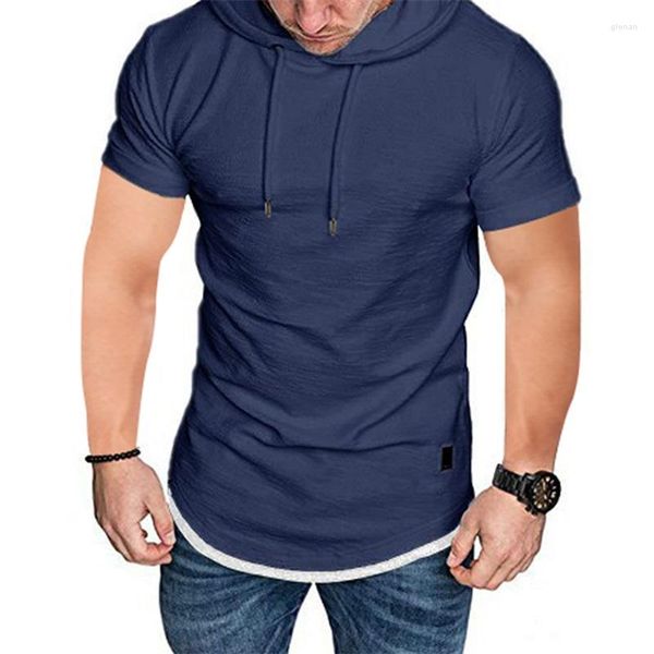 Magliette da uomo t-shirt t-shirt patchwork corsetto muscolare con cappuccio