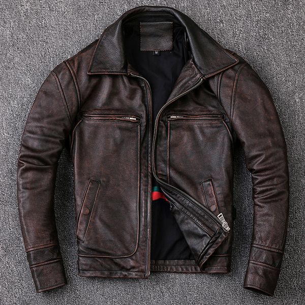 Giacche da uomo uomo cappotto per mucca giacca in pelle genuina in pelle vintage abiti da uomo motociclista moto moto