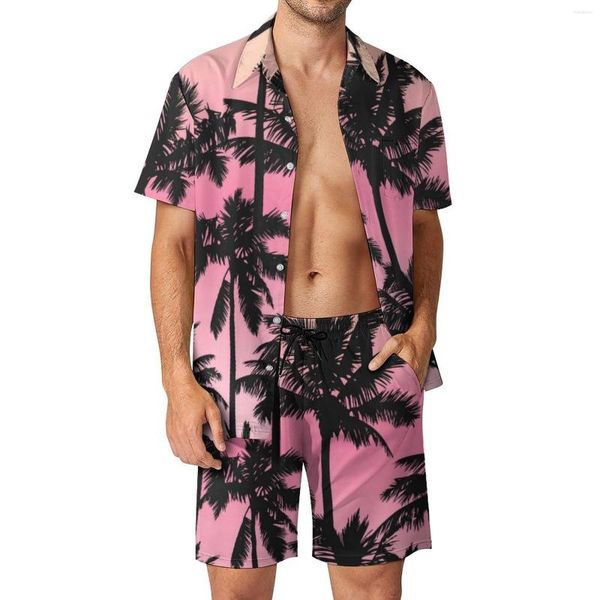 Herren Trailsuits Sunset Strand Print Urlaub Männer Sets Palm Tree Casual Hemd Set Sommermuster Shorts Zweiteiler hawaiianischer Anzug Plus Größe