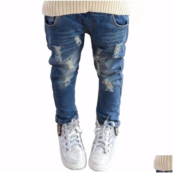 Jeans Frühling Herbst Herbst elastische Taille Kinder Denim Hosen Kinder Jungen lässige Riss Leggings für Kinderkindkleidung 210811 Drop del dhpak