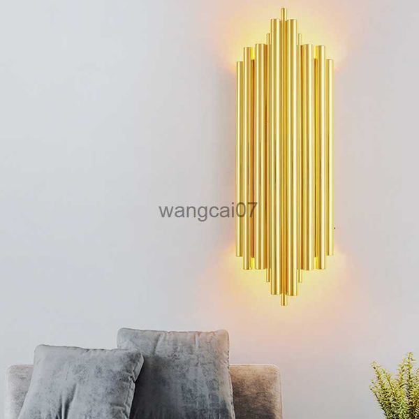 Lâmpadas de parede Tubo de metal luz de parede Led Led Golden Indoor Decor Iluminação Sconce Lâmpada de parede de cabeceira para sala de jantar Luzes de decoração da escada HKD230814