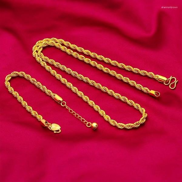 Orecchini di collana set di colore in oro giallo per donne 3mm Twisted Chain Bracciale 2pcs Accessori per feste per feste Bijoux