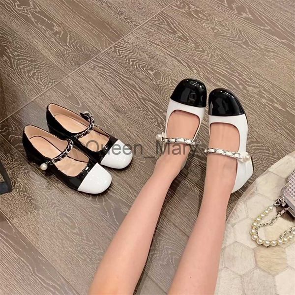 Scarpe vestiti Colore abbinata Mary Jane Women Scarpe New Spring French Mold in pelle single Retro Spegne British Small Shoes Brand J230815