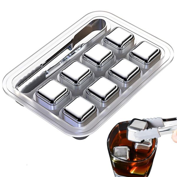 Eiskläger und Kühler 4 6 8 PCs Edelstahlwürfel Set wiederverwendbare Kühlsteine ​​für Whisky Weinkühlung Cube Rock Party Bar Tool 230814