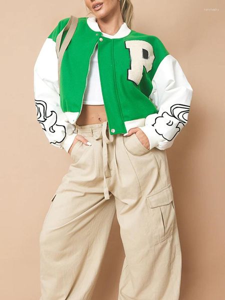 Giacche da donna Y2K Letter Remodery Green Varsity Women 2023 Fashion Patchwork Single Sfretto Baseball Bomber Coats Streetwear