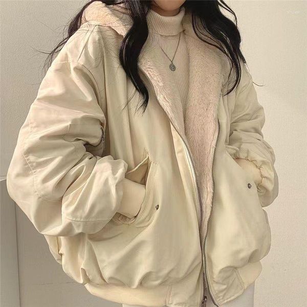 Trench femminili da donna addensato abbigliamento bidicardate giacca di cotone agnello Korea giù per la cerniera invernale con cappuccio con cappuccio parchi con cappuccio