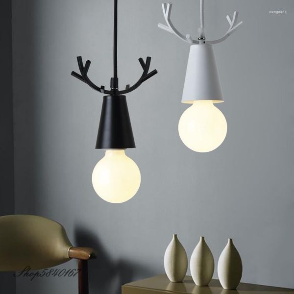 Lâmpadas pendentes Luzes de animais nórdicos HANGLAMP DE DEER PRETO PARA LIGADA DE LIVRADOR DECORE DOME DOM