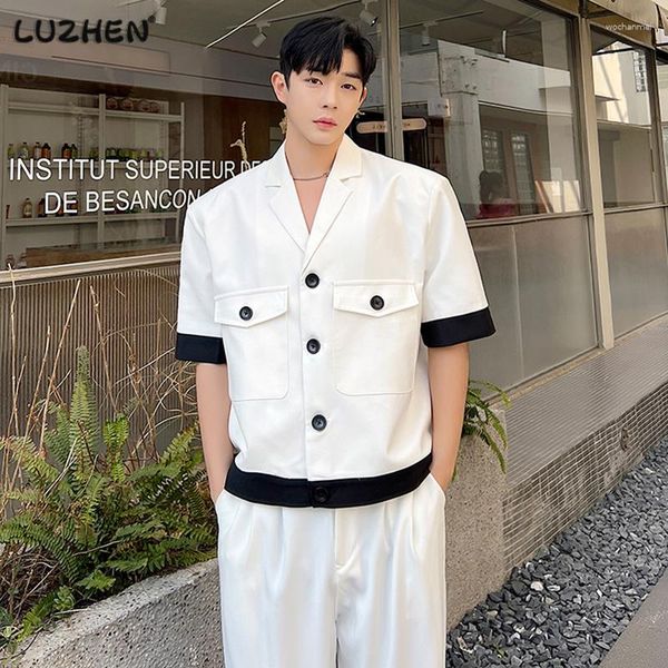 Erkek Suit Luzhen 2023 Modaya Renk Kontrast Ekleme Kenar Niş Tasarım Erkekler Günlük Kısa Kollu Gömlek Yüksek Sokak Şık Tops E07552