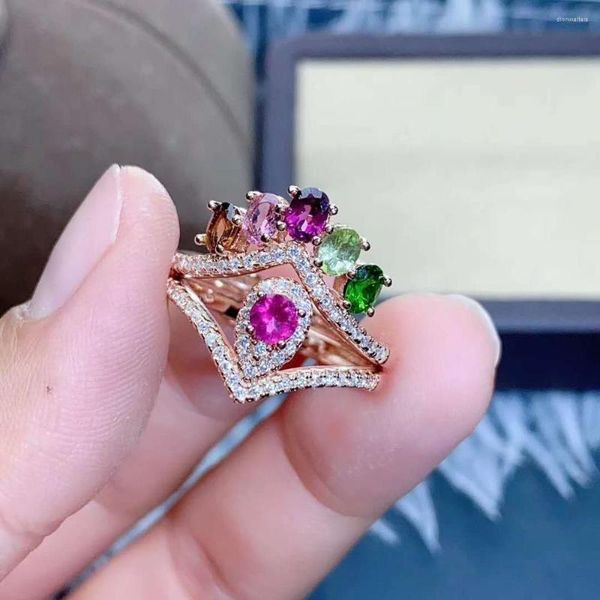 Cluster Rings Natural Tourmaline множественные стили кольцо S925 Серебряное серебро.