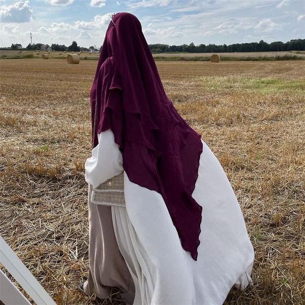 Roupas étnicas Eid 3 Camadas Oração vestimenta Long Khimar Islã Mulheres Hijab Lenço de lenço sem mangas Tops Robe jilbab abayas
