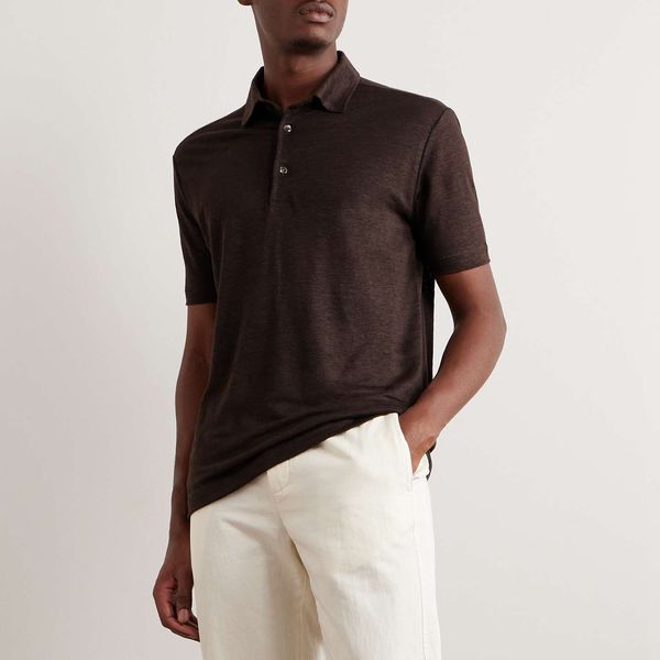 Tasarımcı Erkekler Polo T Shirtler Yaz Loro Piana Keten Polos Gömlek Kısa Kollu Tshirt Moda Erkek Giysileri